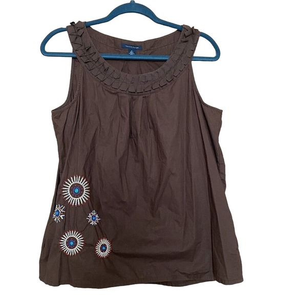 Tommy Hilfiger Tops - Tommy Hilfiger Women's M Blouse Brown Aztec Sleeveless Round Neck Cotton Y2K